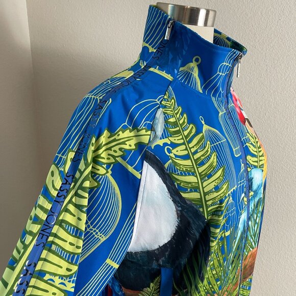 Sassy Jones Womens Large Tropical Birds Zip Jacket Zipper Sleeves Stretch - Picture 2 of 14